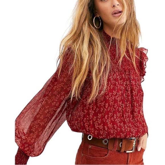 Free People Roma Blouse in Berry Combo - Size Large - Picture 2 of 11